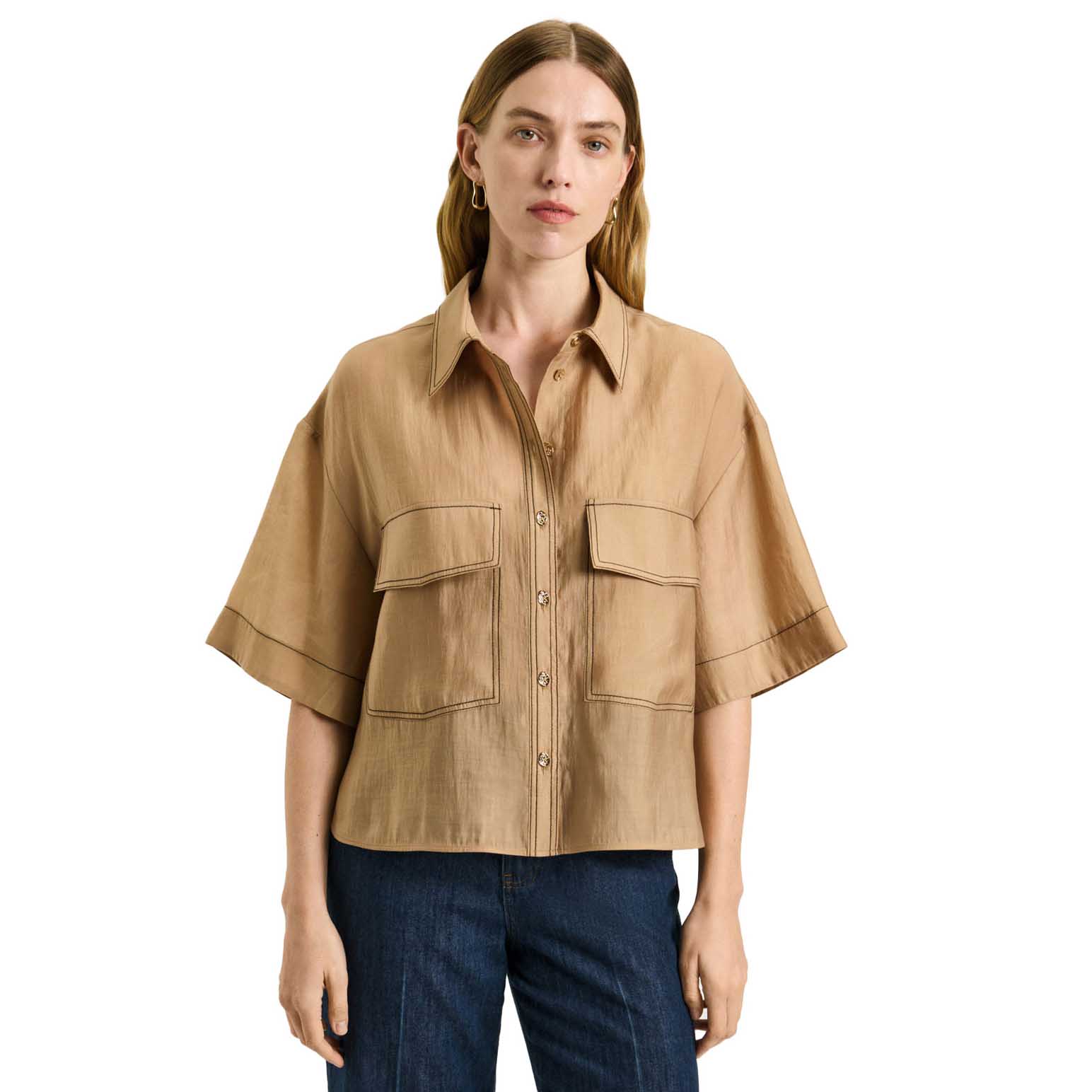 Veronika Maine Washer Tencel Topstitch Shirt
